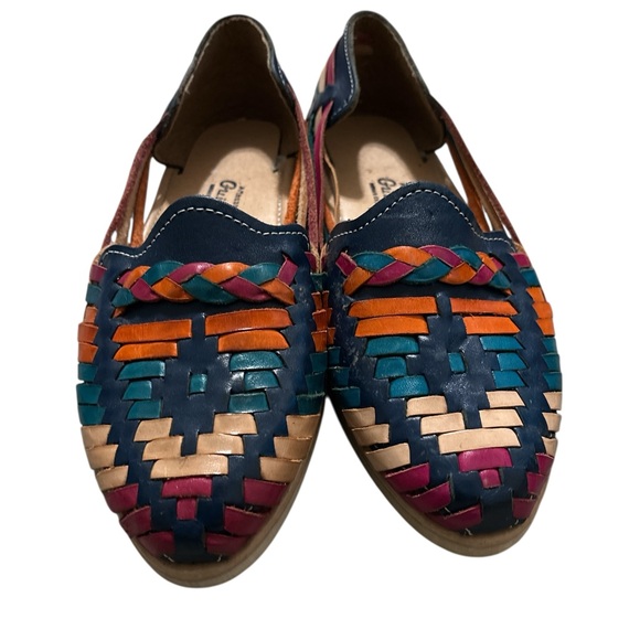 Guillen Shoes - Multicolor Woven Leather Huarache Flats - Guillen Atisan Made in Mexico 9-9.5
